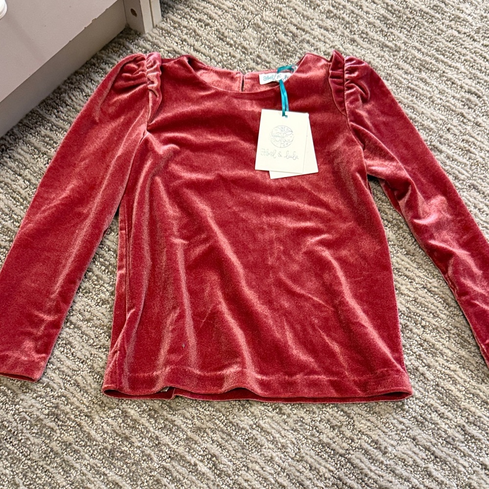 Velvet Long Sleeve Kids Tee - Red